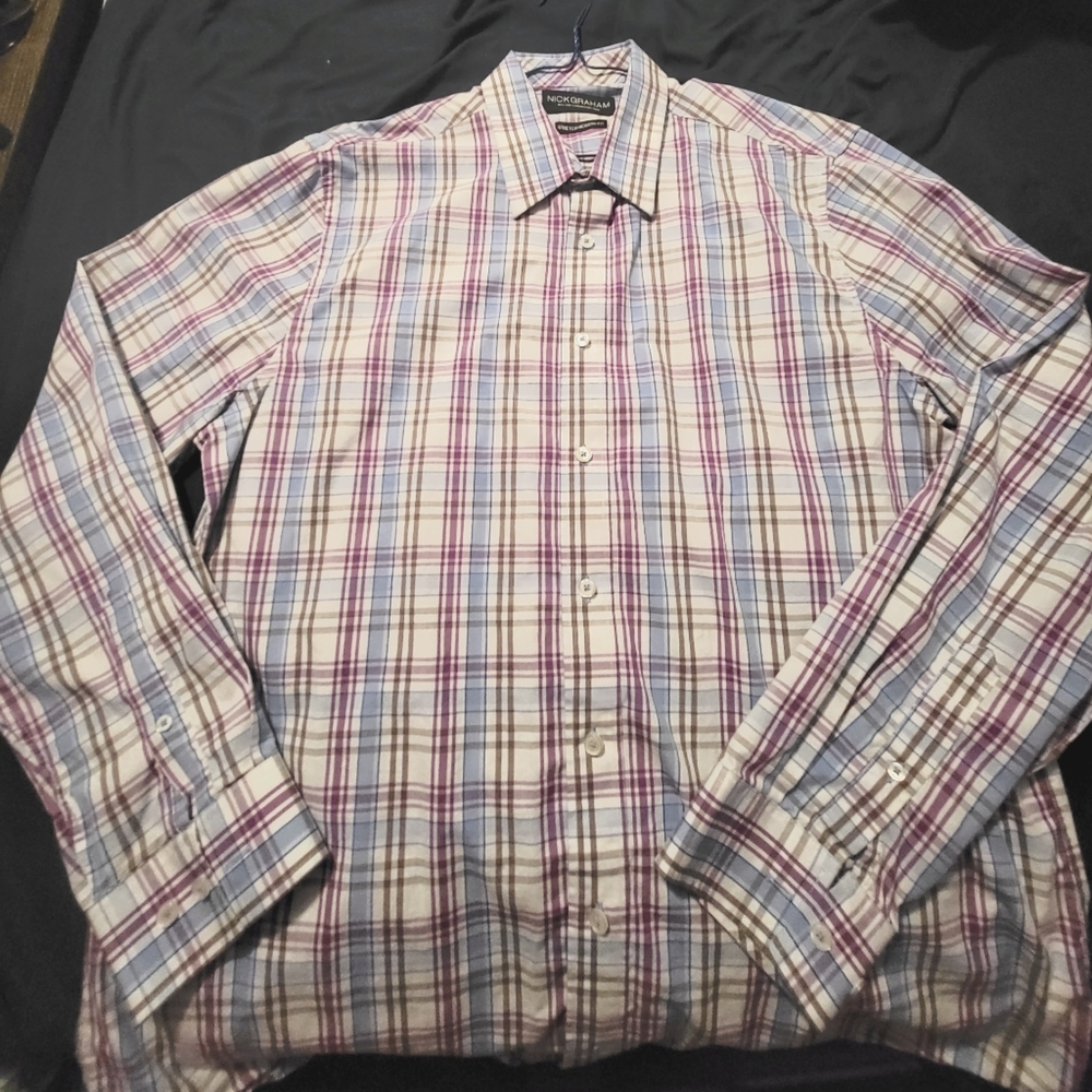 Like New Purple/White/Blue - Nick Graham plaid Dress Shirt 17-17.5